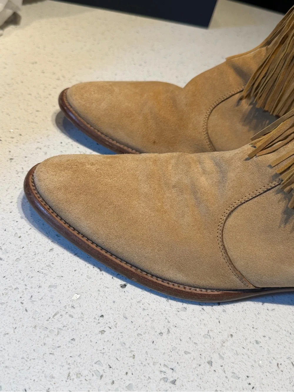 Jimmy choo Men's Suede Fringe Ankle Boots in Tan back zip